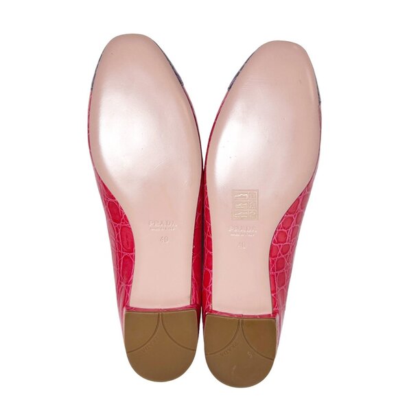 PRADA St. Cocco Bicolo Croc Embossed Leather Bow Flats in Red/Purple - EU Sz 40 - Picture 8 of 9